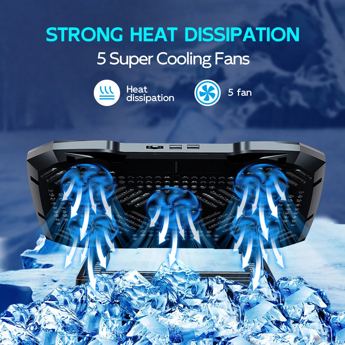 5-Fan Laptop Cooling Pad with Phone Holder