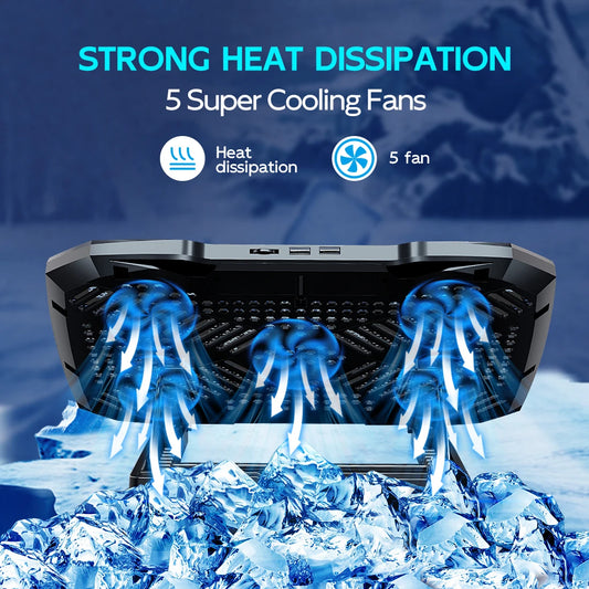 5-Fan Laptop Cooling Pad with Phone Holder
