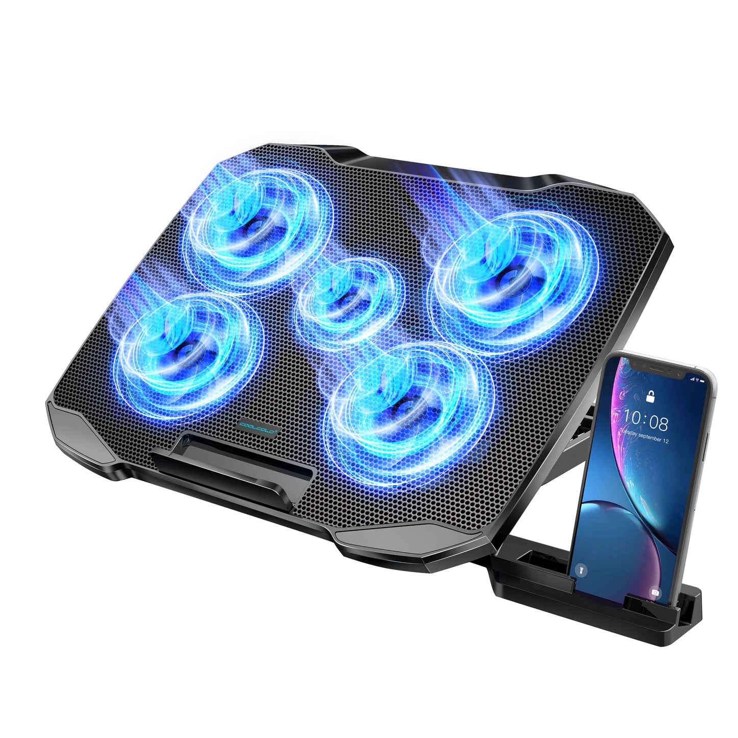 5-Fan Laptop Cooling Pad with Phone Holder